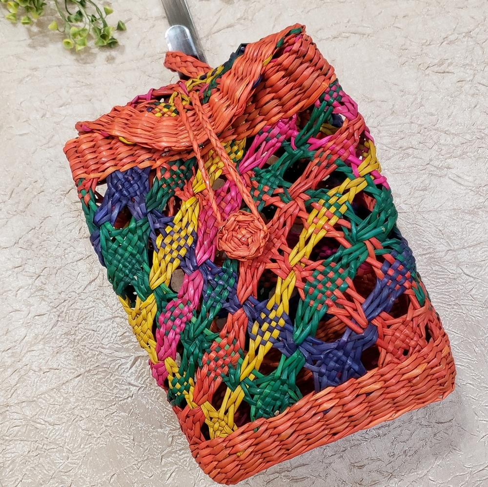 Orange milti small rattan backpack